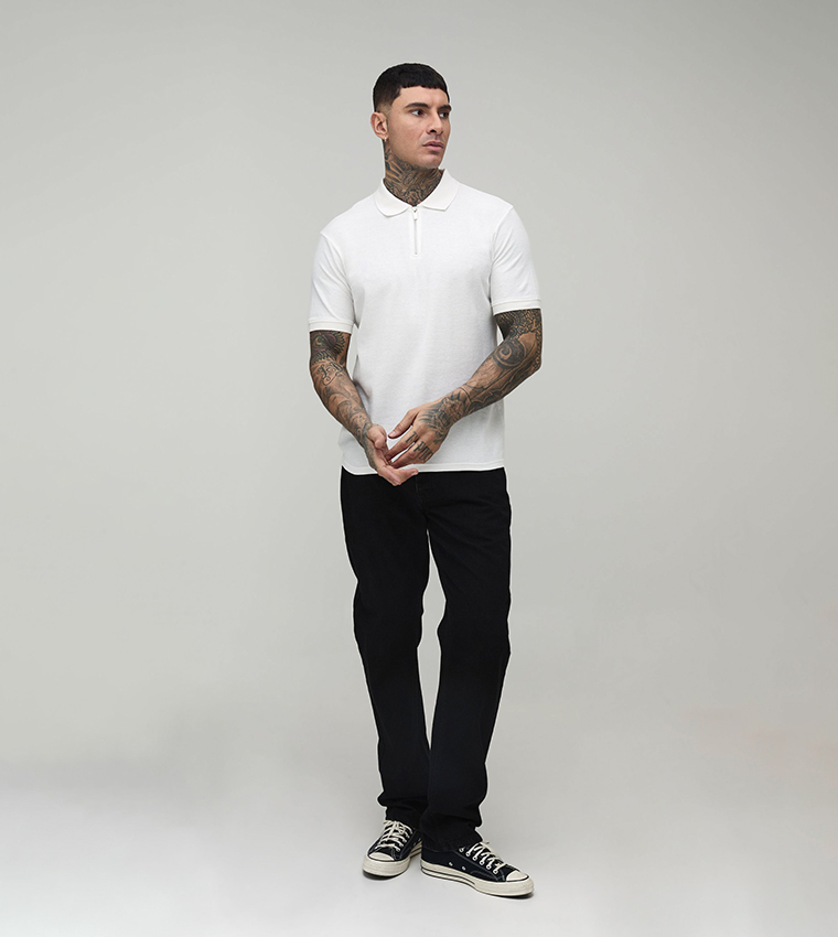 Tall Slim Fit Zipper Neck Pique Polo T-Shirt