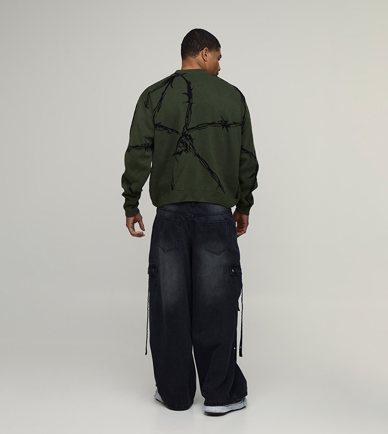 Barbed Wire Jacquard Knitted Oversized Jumper