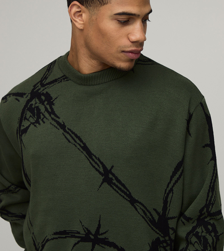 Barbed Wire Jacquard Knitted Oversized Jumper