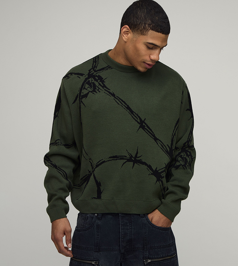 Barbed Wire Jacquard Knitted Oversized Jumper