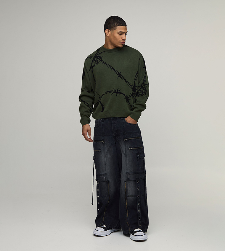 Barbed Wire Jacquard Knitted Oversized Jumper