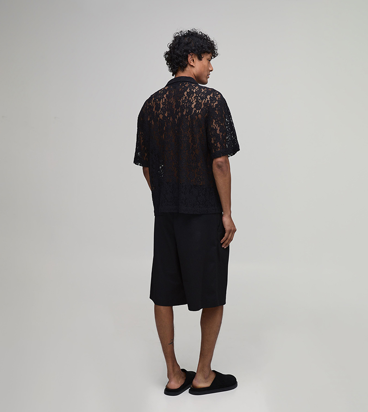Revere Short Sleeves Lace Boxy Fit Shirt