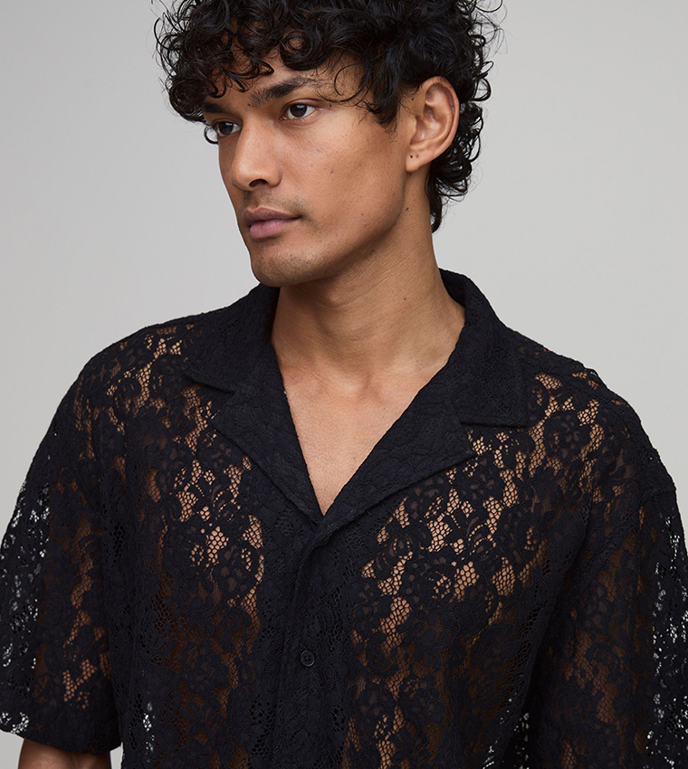 Revere Short Sleeves Lace Boxy Fit Shirt