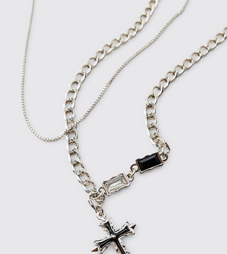 Layered Gothic Cross Necklace