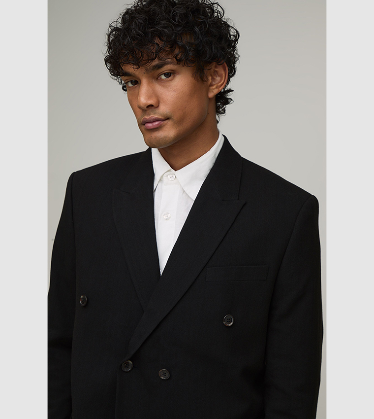 Linen Look Double Breasted Oversized Blazer