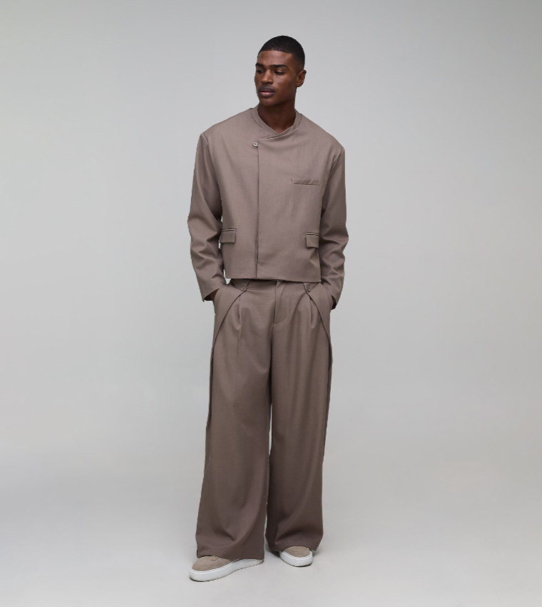 Wrap Collarless Oversized Boxy Suit Jacket