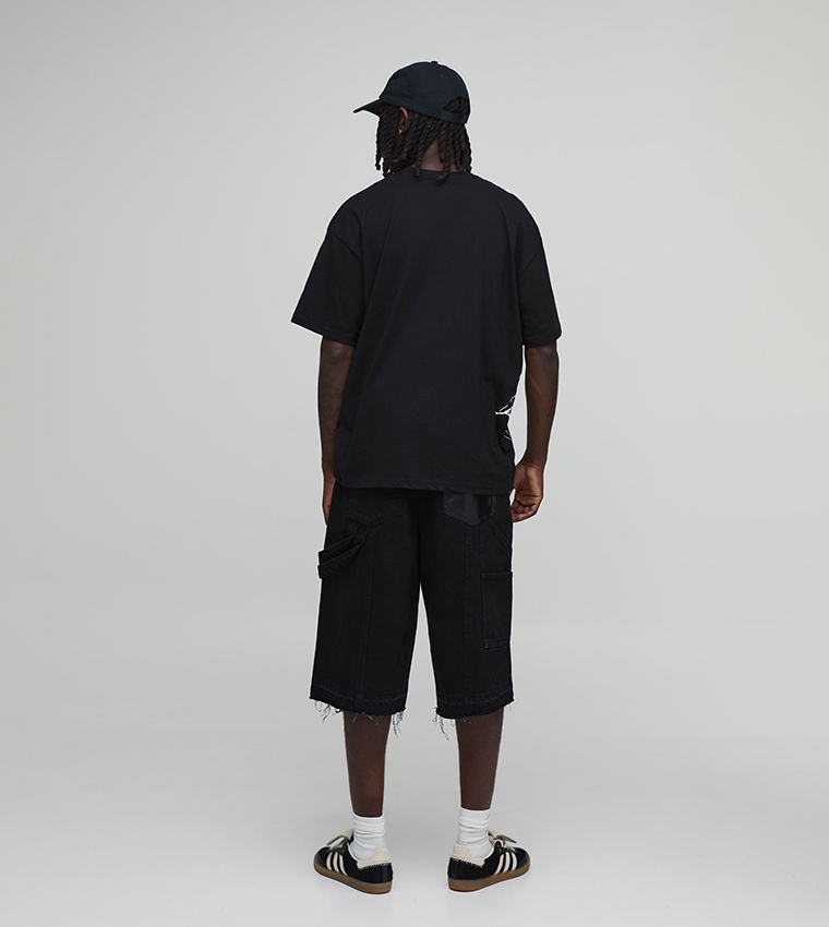 Floral Line Drawn Printed Crew Neck Oversized T-Shirt