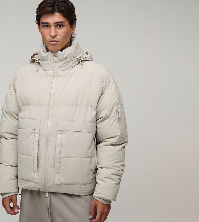 Carpenter Panel Hidden Hood Puffer Jacket