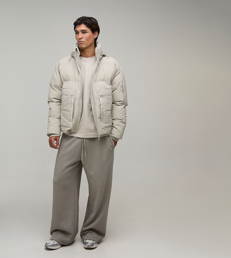 Carpenter Panel Hidden Hood Puffer Jacket