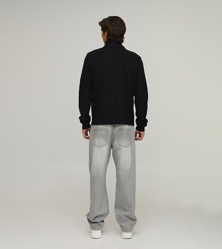 Regular Fit 1/4 Zip Ribbed Knitted Sweater