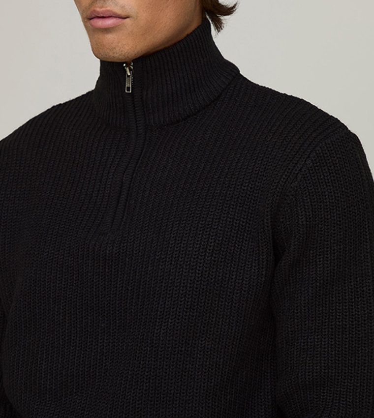Regular Fit 1/4 Zip Ribbed Knitted Sweater