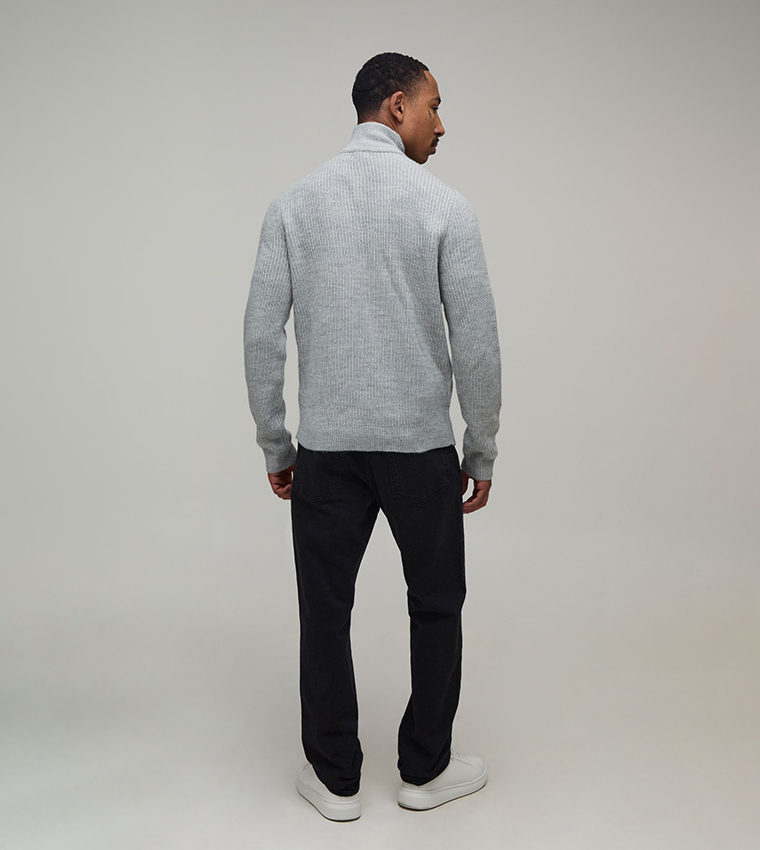 Regular Fit 1/4 Zip Ribbed Knitted Sweater