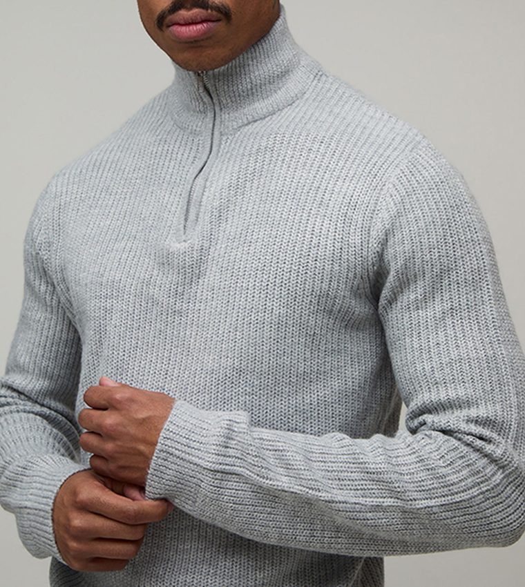 Regular Fit 1/4 Zip Ribbed Knitted Sweater