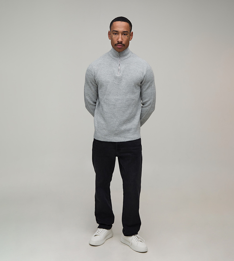 Regular Fit 1/4 Zip Ribbed Knitted Sweater