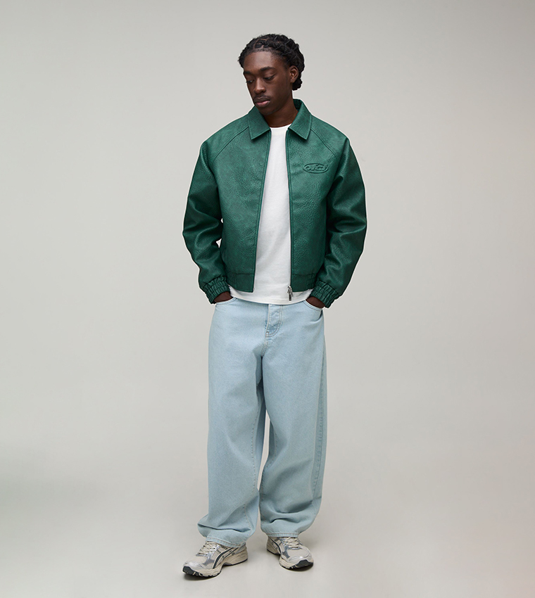 Embossed Ofcl Collared Boxy Fit Bomber Jacket