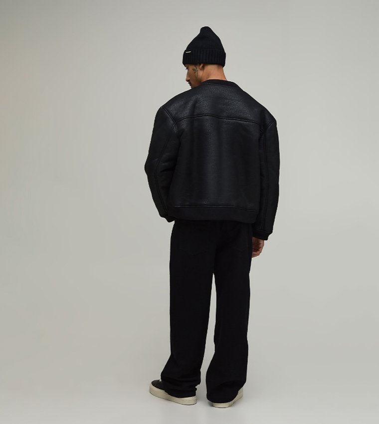 Regular Fit Reversible Bonded PU Borg Bomber Jacket