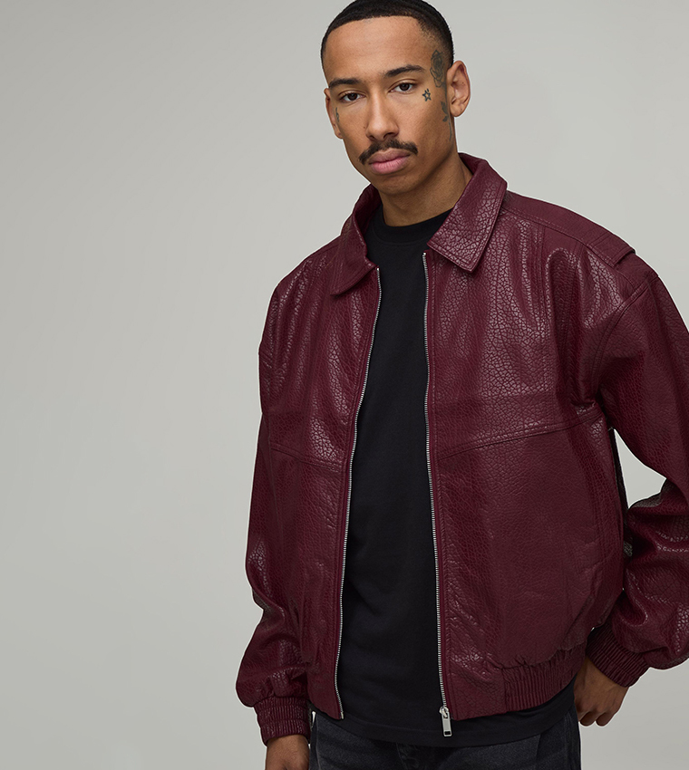 Mixed PU Textured Bomber Jacket