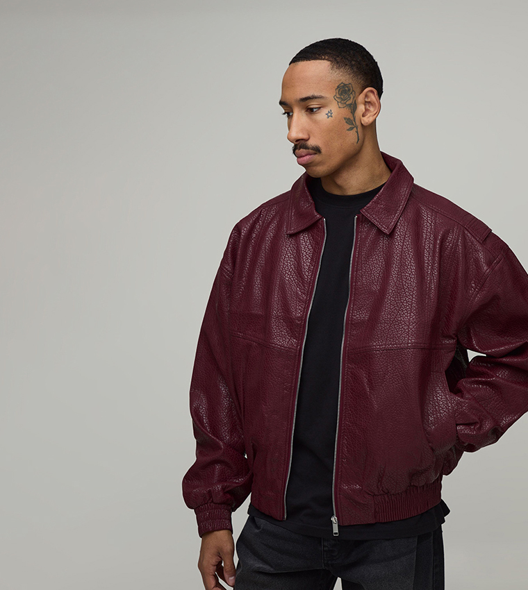 Mixed PU Textured Bomber Jacket