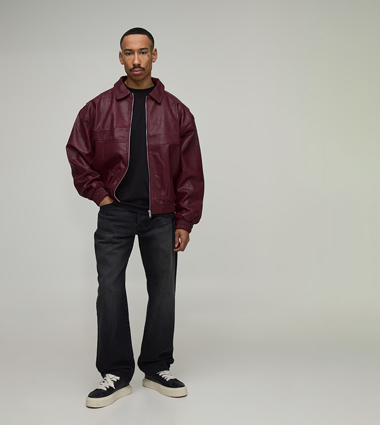Mixed PU Textured Bomber Jacket