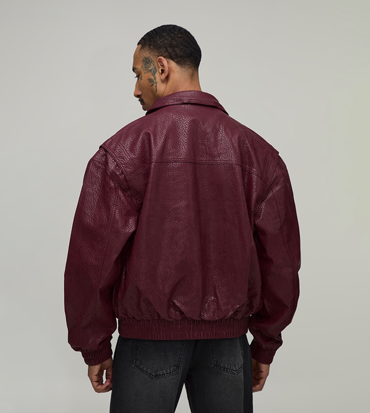 Mixed PU Textured Bomber Jacket