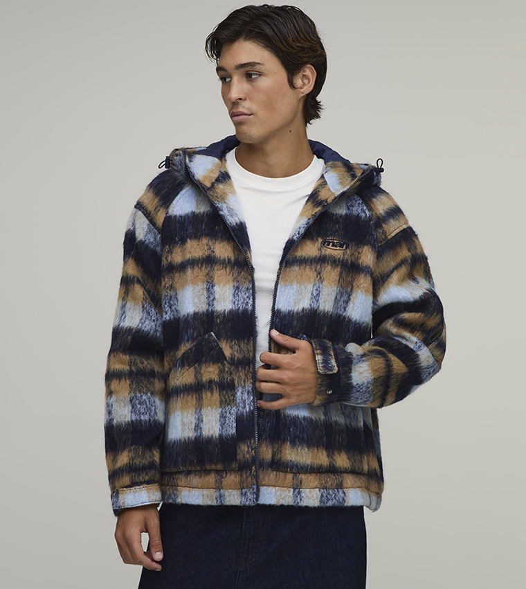 Brushed Check Hooded Oversized Jacket