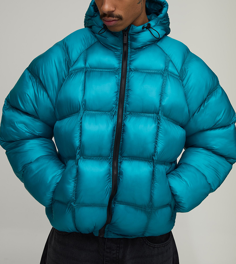 Translucent Square Panel Hooded Oversized Puffer Jacket