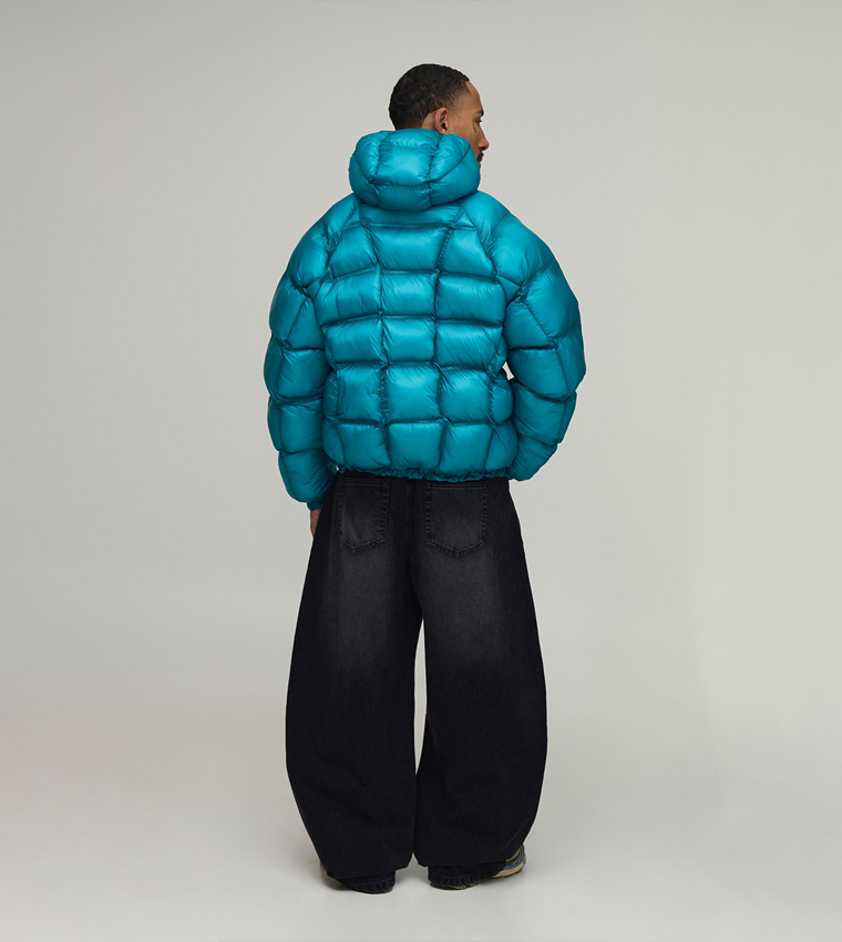 Translucent Square Panel Hooded Oversized Puffer Jacket