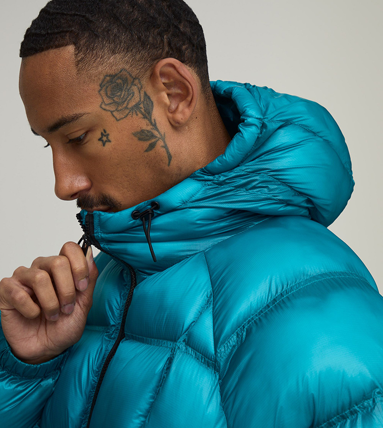 Translucent Square Panel Hooded Oversized Puffer Jacket
