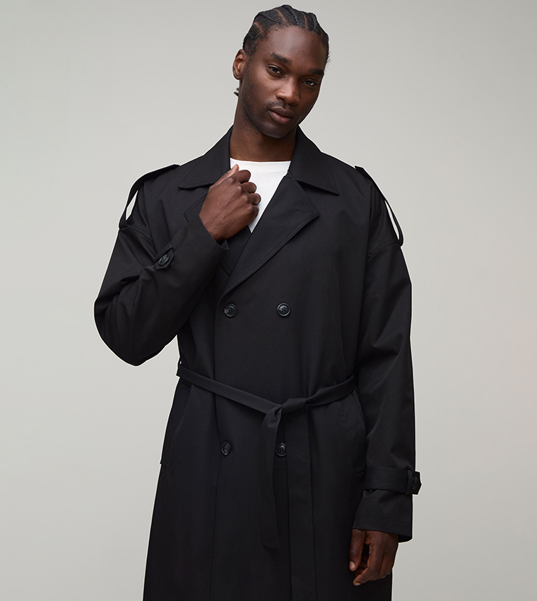 Plus & Tall Solid Twill Oversized Trenchcoat
