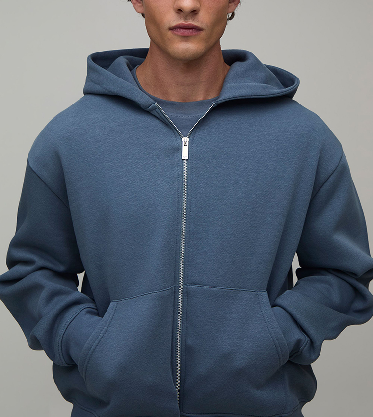 Boxy Zip Through Hooded Oversized Jacket