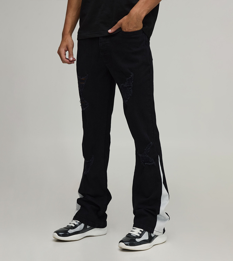 Ripped Gusset Stretch Flared Jeans