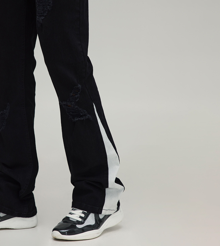 Ripped Gusset Stretch Flared Jeans