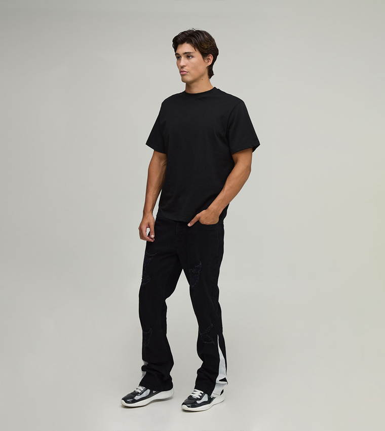 Ripped Gusset Stretch Flared Jeans