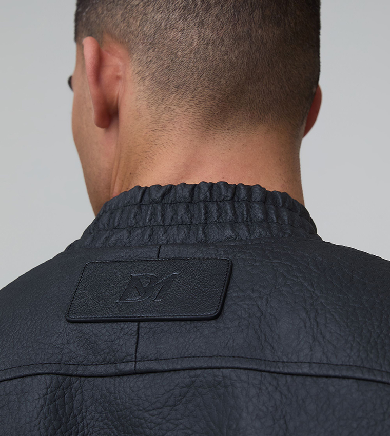 Textured PU Shoulder Pad Bomber Jacket