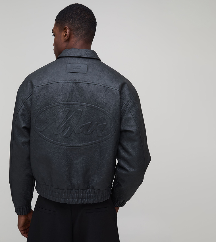 Textured PU Collared Bomber Jacket