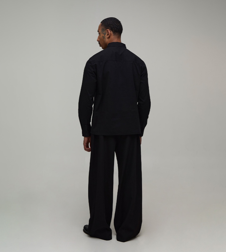 Solid Regular Fit Ruffle Front Shirt