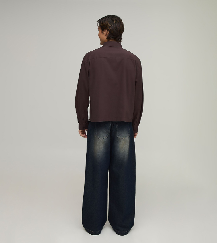 Solid Long Sleeves Oversized Shirt & Tie