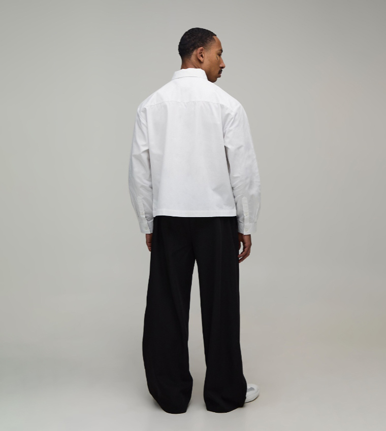 Solid Boxy Long Sleeves Shirt with Tie