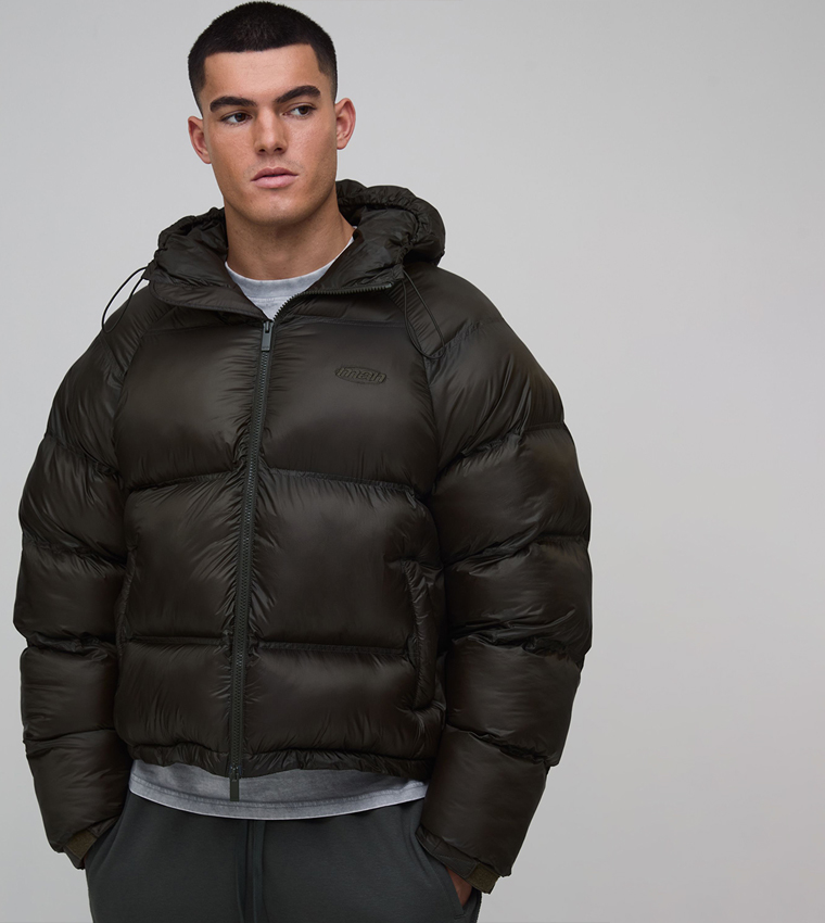 Translucent Square Panel Hooded Oversized Puffer Jacket