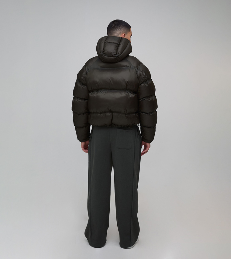 Translucent Square Panel Hooded Oversized Puffer Jacket