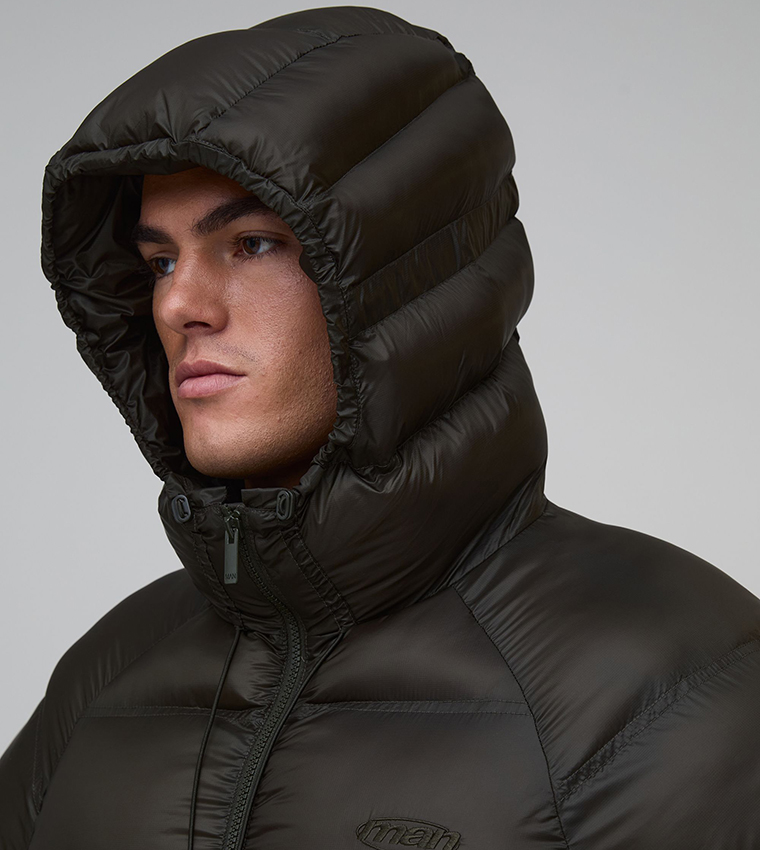 Translucent Square Panel Hooded Oversized Puffer Jacket