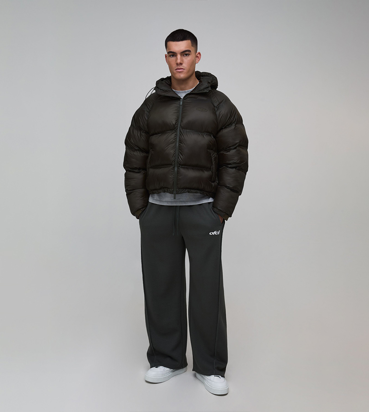 Translucent Square Panel Hooded Oversized Puffer Jacket