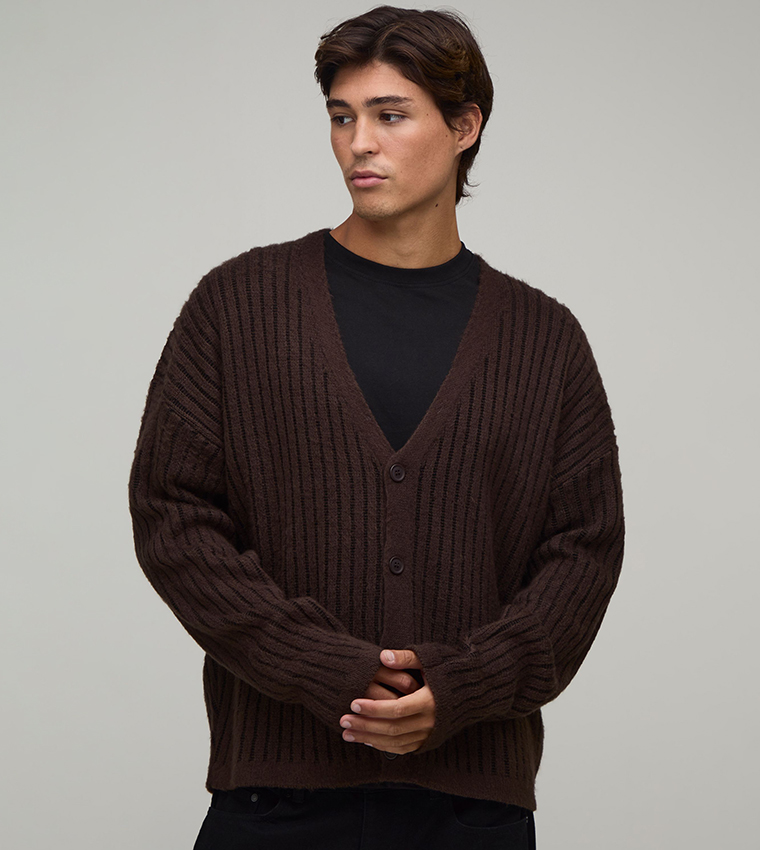 Brushed Ribbed Knitted Cardigan
