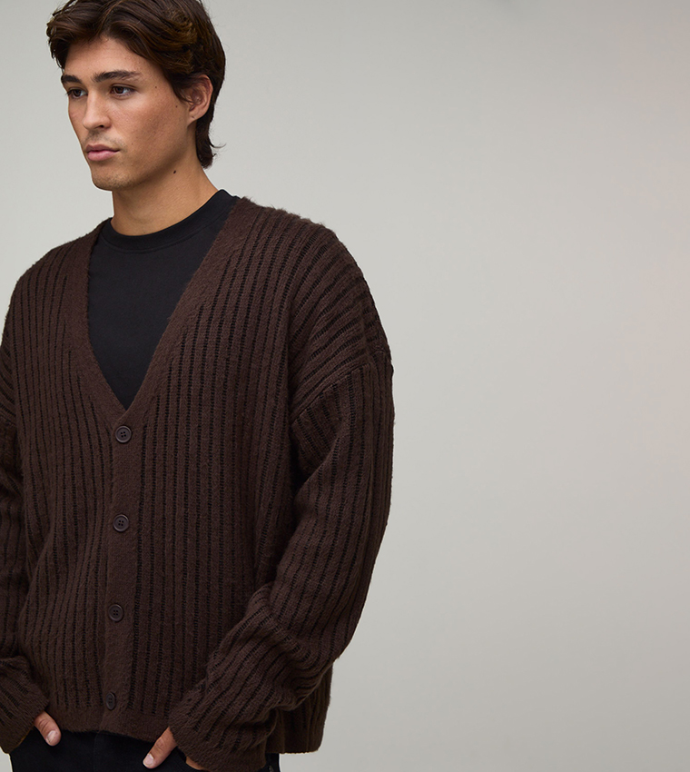 Brushed Ribbed Knitted Cardigan
