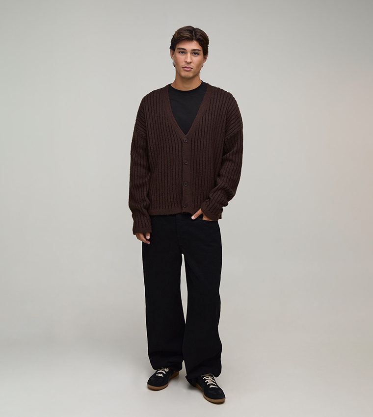 Brushed Ribbed Knitted Cardigan