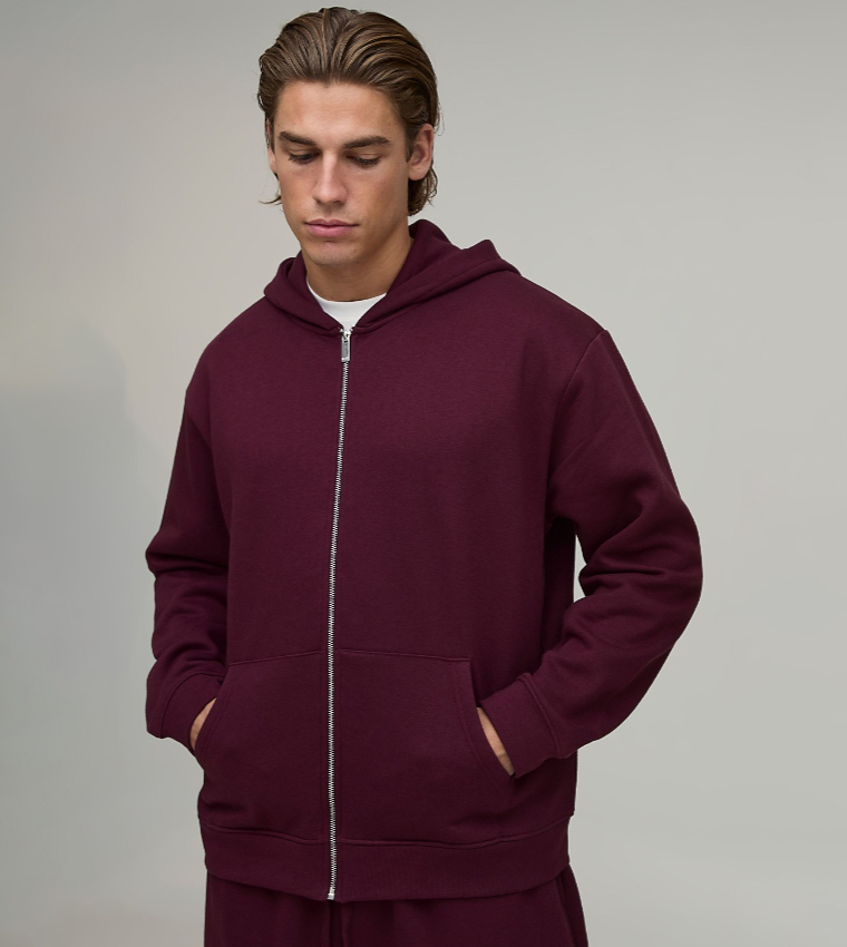 Solid Oversized Zip-Through Hooded Jacket