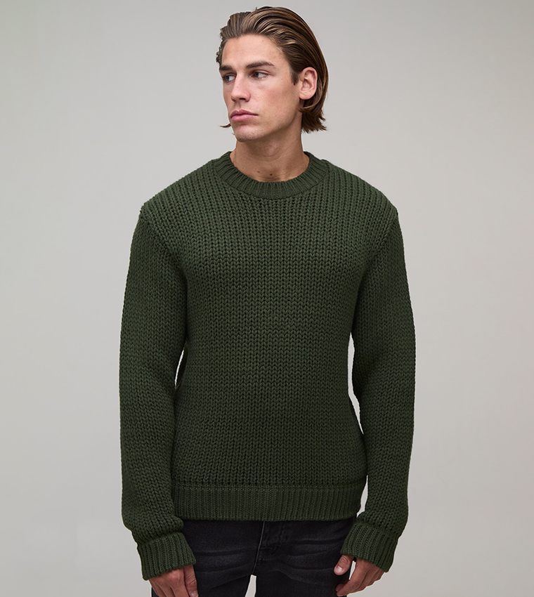 Textured Chunky Crew Neck Knitted Sweater