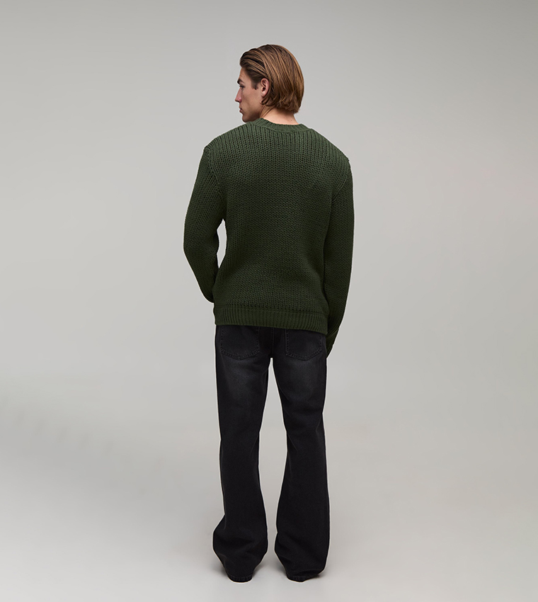 Textured Chunky Crew Neck Knitted Sweater