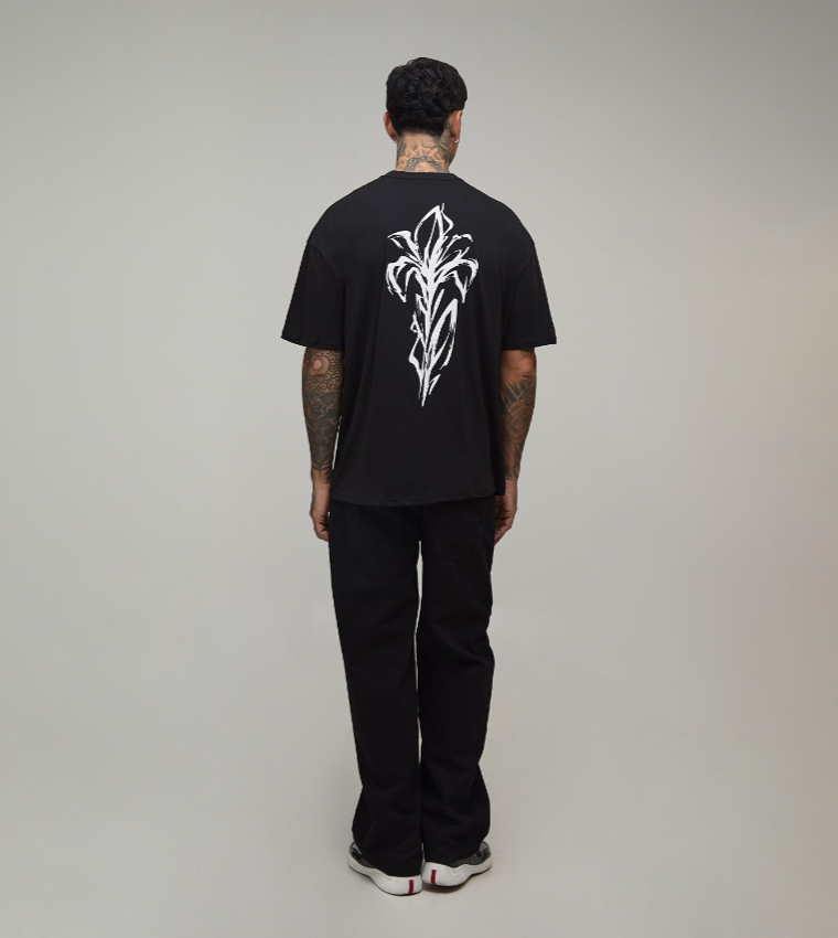 Tall Floral Sketch Print Oversized T-Shirt