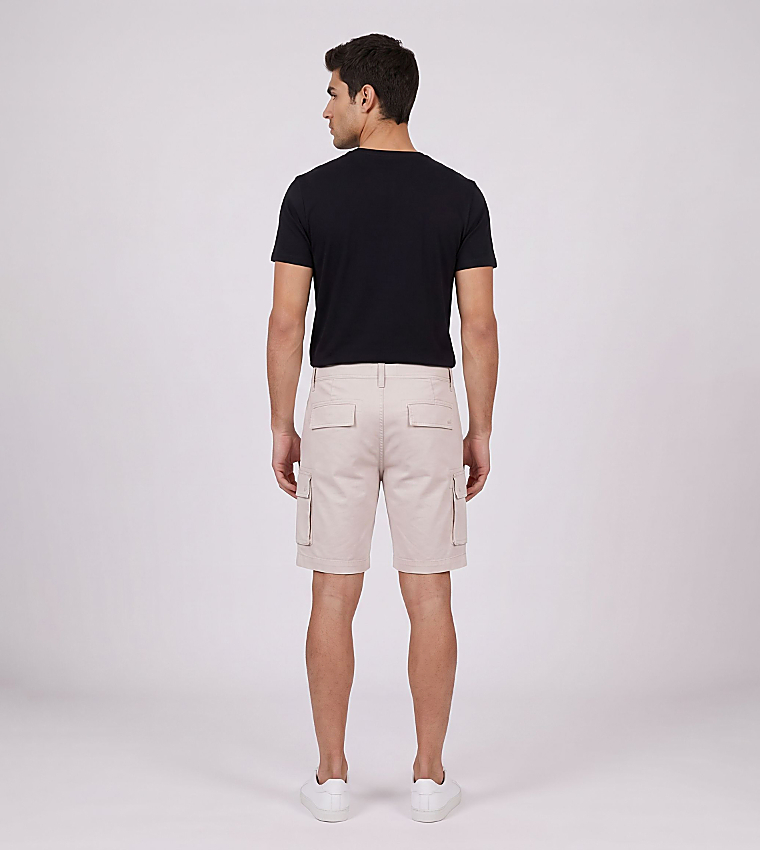 Solid Button Closure Cargo Shorts